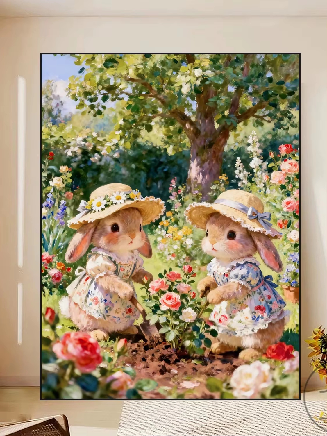 Embroidery Translate - Country Rabbit Design Oil Painting By