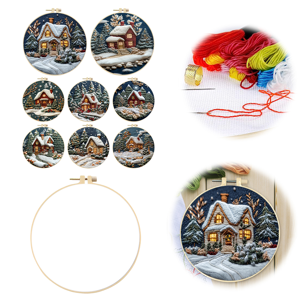 Embroidery Xmas Kits - Xmas House Stamped Cross Stitch Embroidery