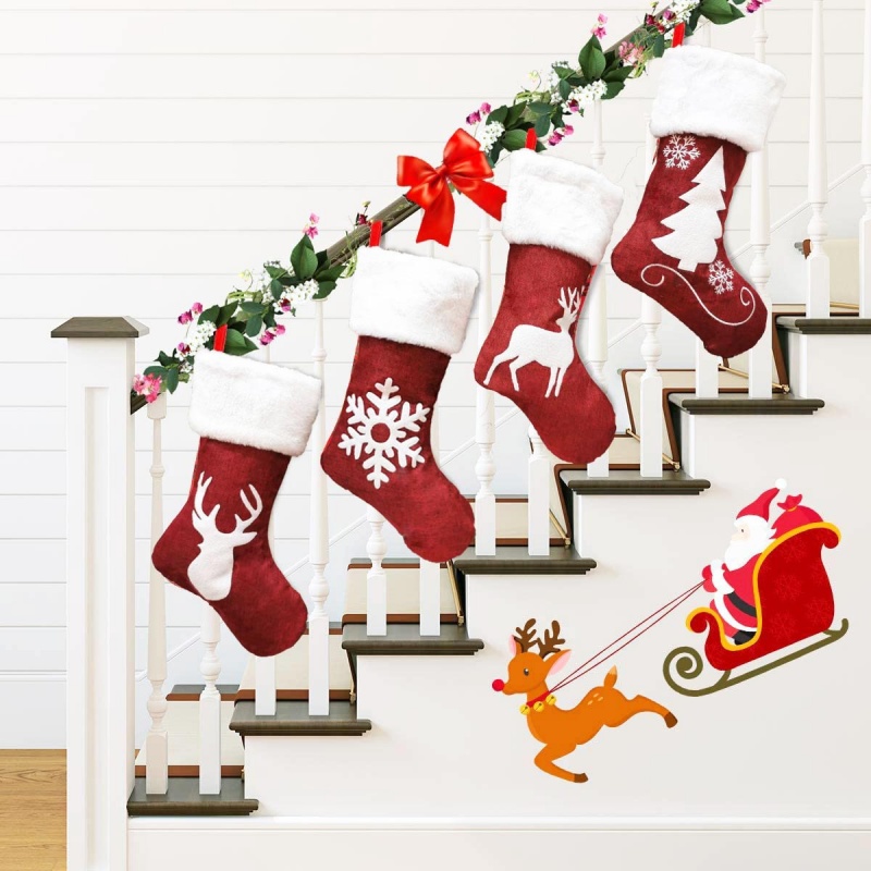 Embroidery Xmas Stocking - Red Santa Stocking Elk Snowflake Gift