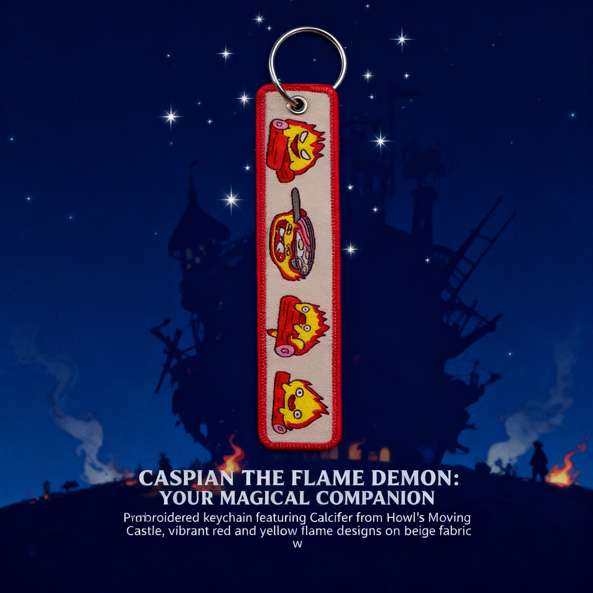 Embroidery Gift - Anime Fire Embroidery Key Fobs Cute