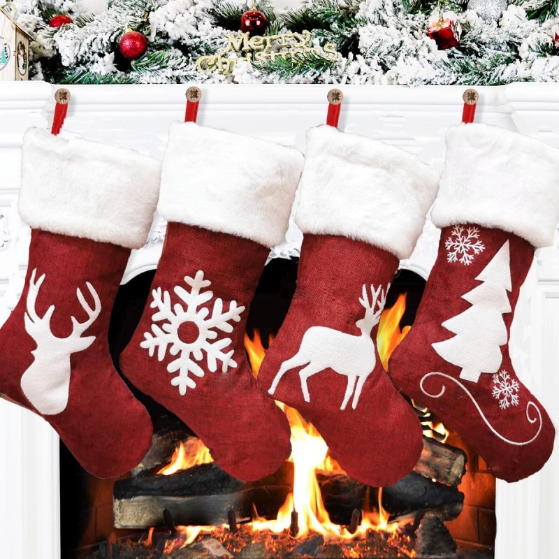 Red Santa Stocking Elk Snowfla - Embroidery Xmas Stocking recensie en prijs