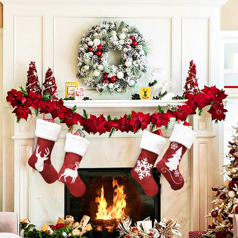 Red Santa Stocking Elk Snowfla - Embroidery Xmas Stocking recensie en prijs