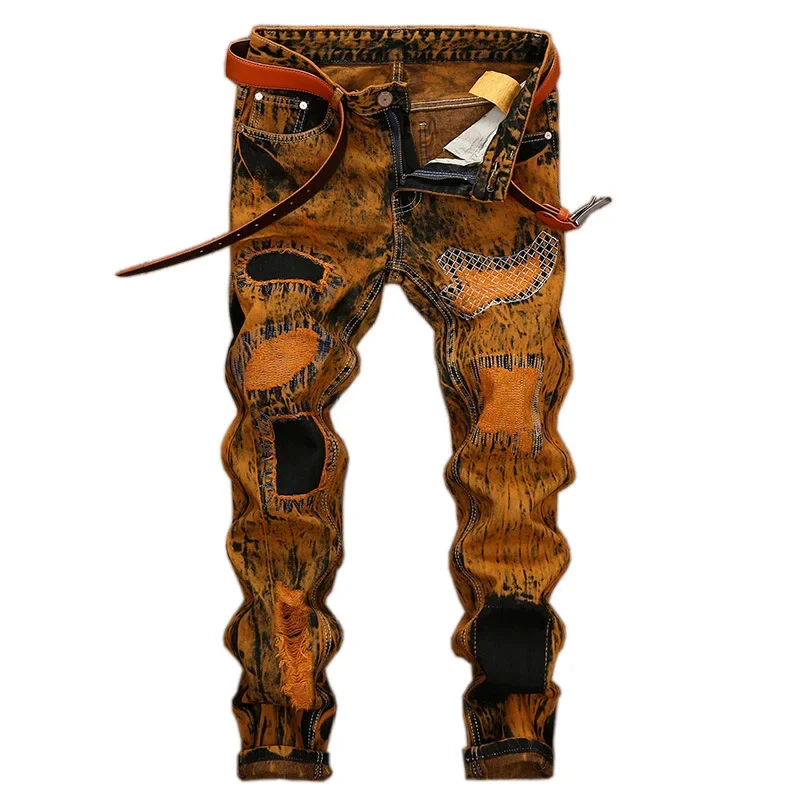 Autumn New Men's Orange Ripped - Embroidery Fashion recensie en prijs