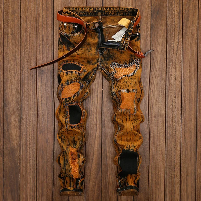 Autumn New Men's Orange Ripped - Embroidery Fashion recensie en prijs