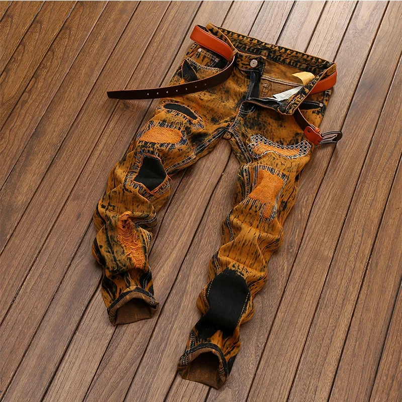 Autumn New Men's Orange Ripped - Embroidery Fashion recensie en prijs