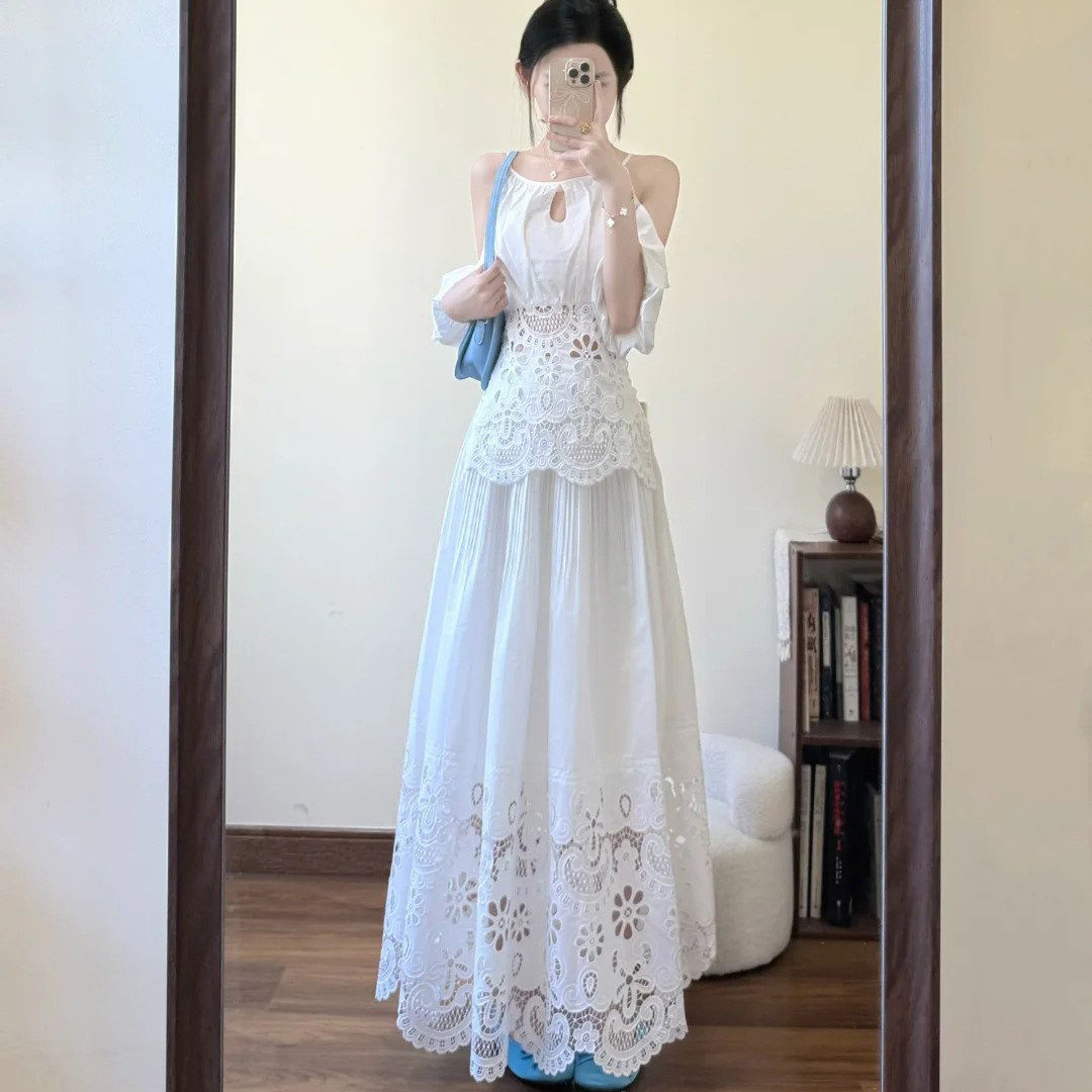 Women Hollow Lace 2 Piece Outf - Embroidery Eyelet recensie en prijs