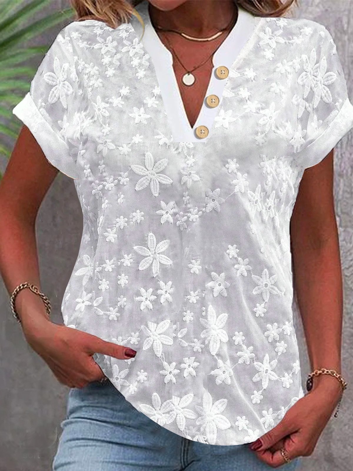Cropped Shirt White Lace Blous - Embroidery Eyelet recensie en prijs