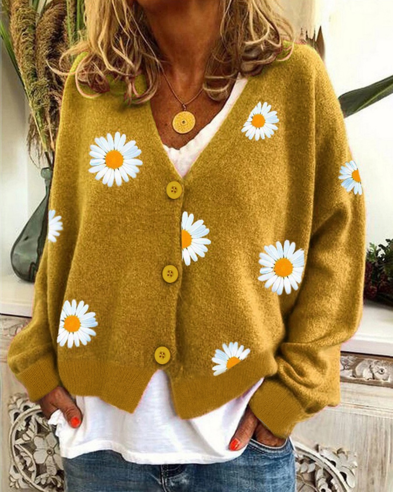 Women's Mustard Yellow Daisy E - Embroidery Yellow recensie en prijs