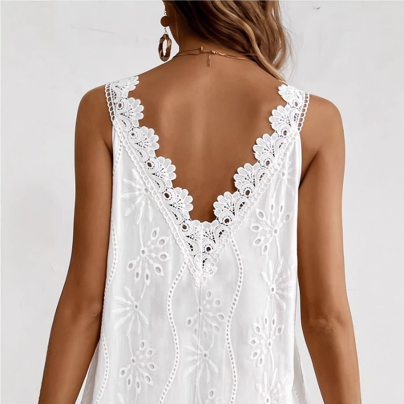 Women's White V Neck Eyelet Em - Embroidery Eyelet recensie en prijs